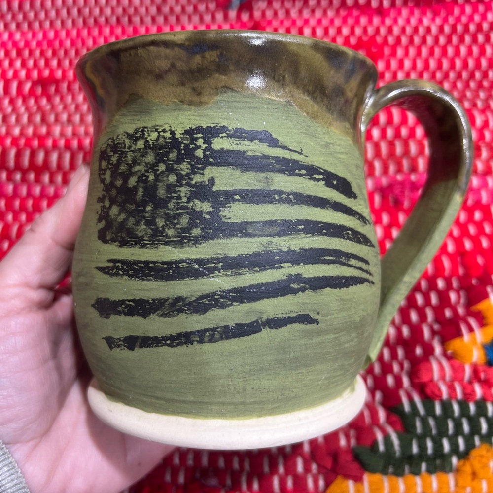 Blue Lotus Pottery Studio Pottery Patriotic USA 1,000 Cups of Coffee Tea Mug Cup